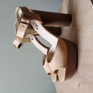 9 Sam Edleman Wood Platform Heels Tan Leather